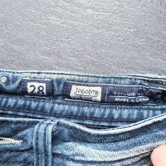 Miss Me Signature Rise Boot Cut Sequin & Embroidered Pockets Blue Denim Jeans 28 - Picture 14 of 16